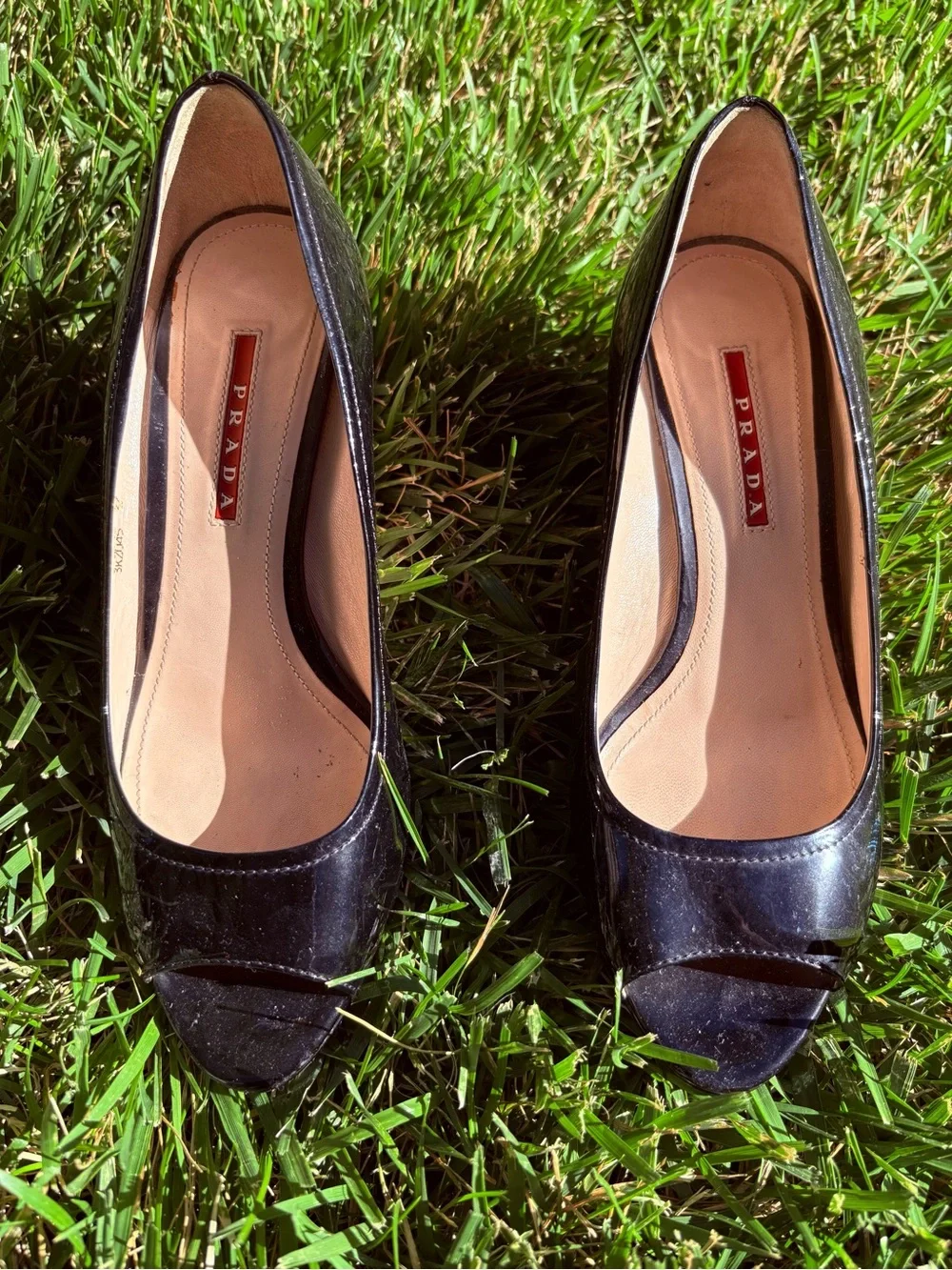 Prada Black Patent Leather Peep-Toe Pumps - Women's